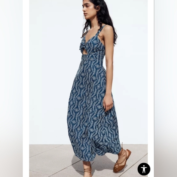 Zara Rubberized Openwork Embroidery Midi Dress - Picture 4 of 9